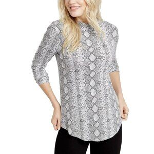 Maurices Womens Long Sleeve Top Size L White Gray Snakeskin Mock Neck Stretch